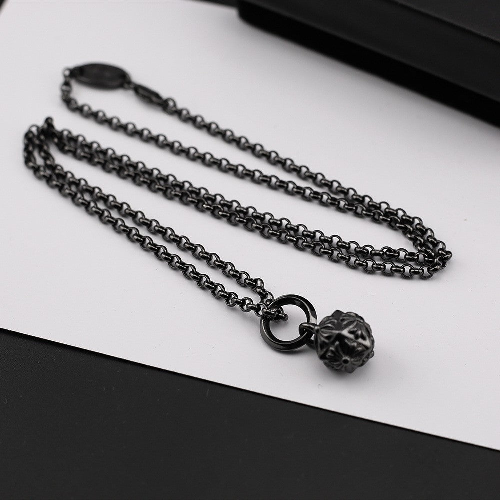Chrome Hearts retro black cross flower meteor hammer pendant