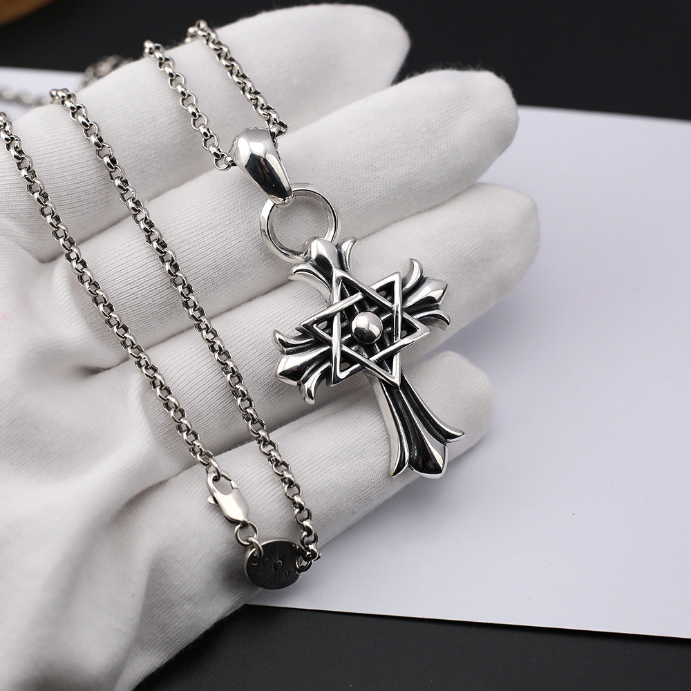 Chrome Hearts punk retro six-pointed star cross necklace