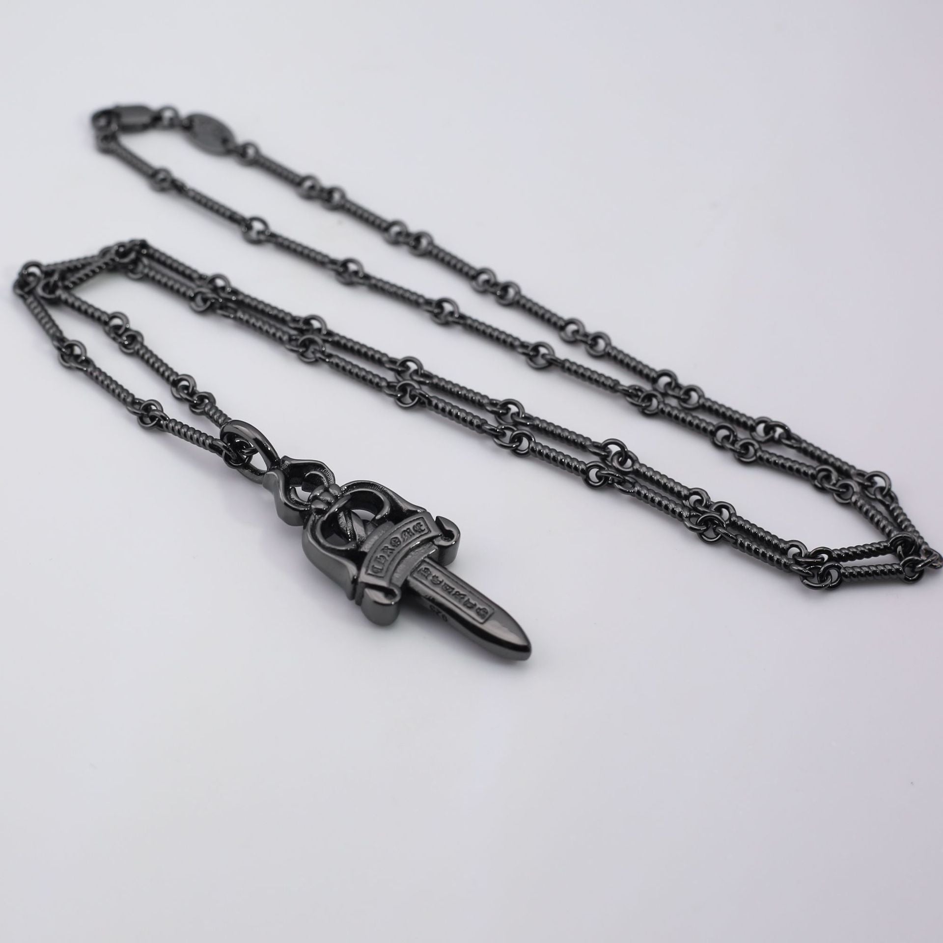 Chrome Hearts Retro Black Big Sword Diamond Necklace
