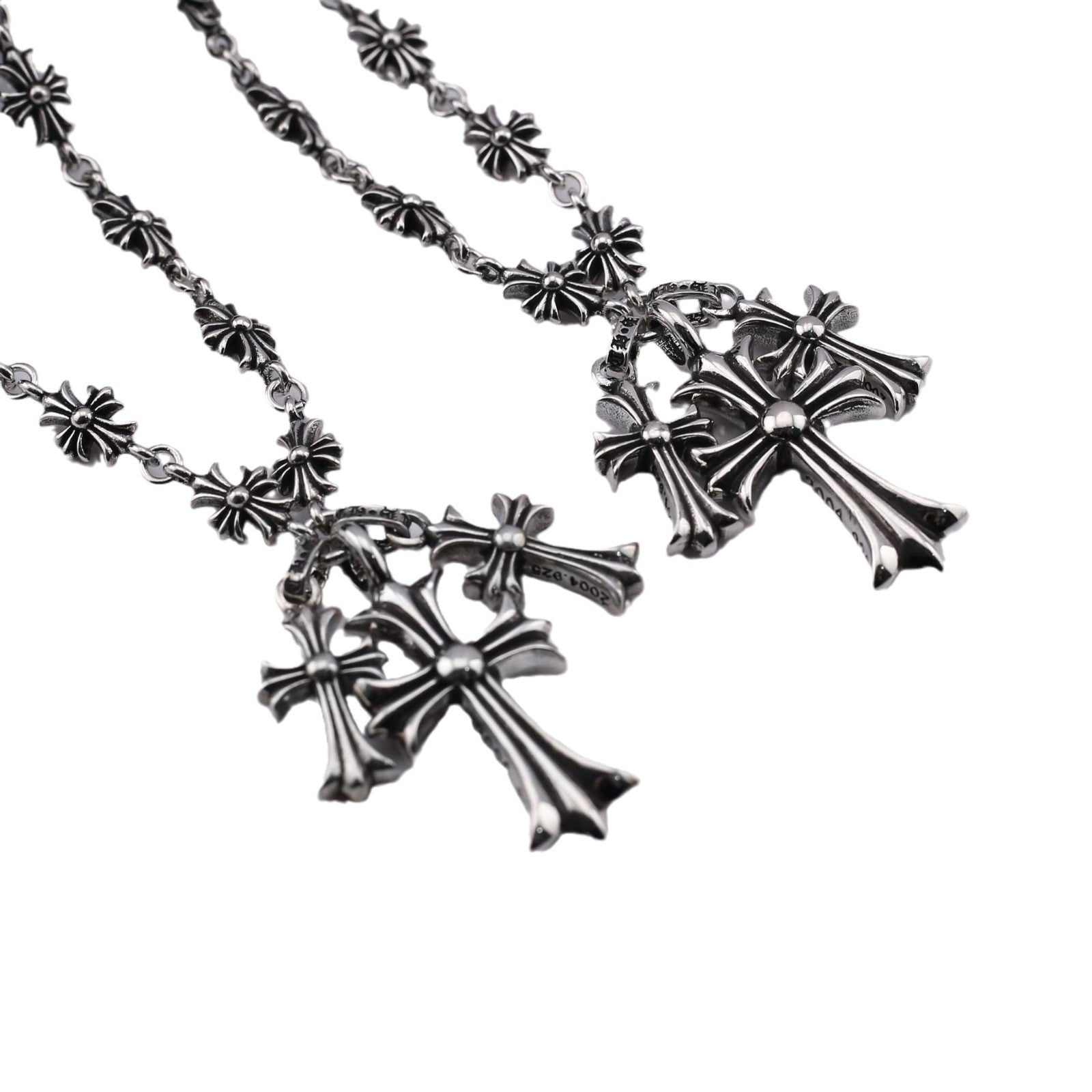 Chrome Hearts punk style diamond three cross pendant