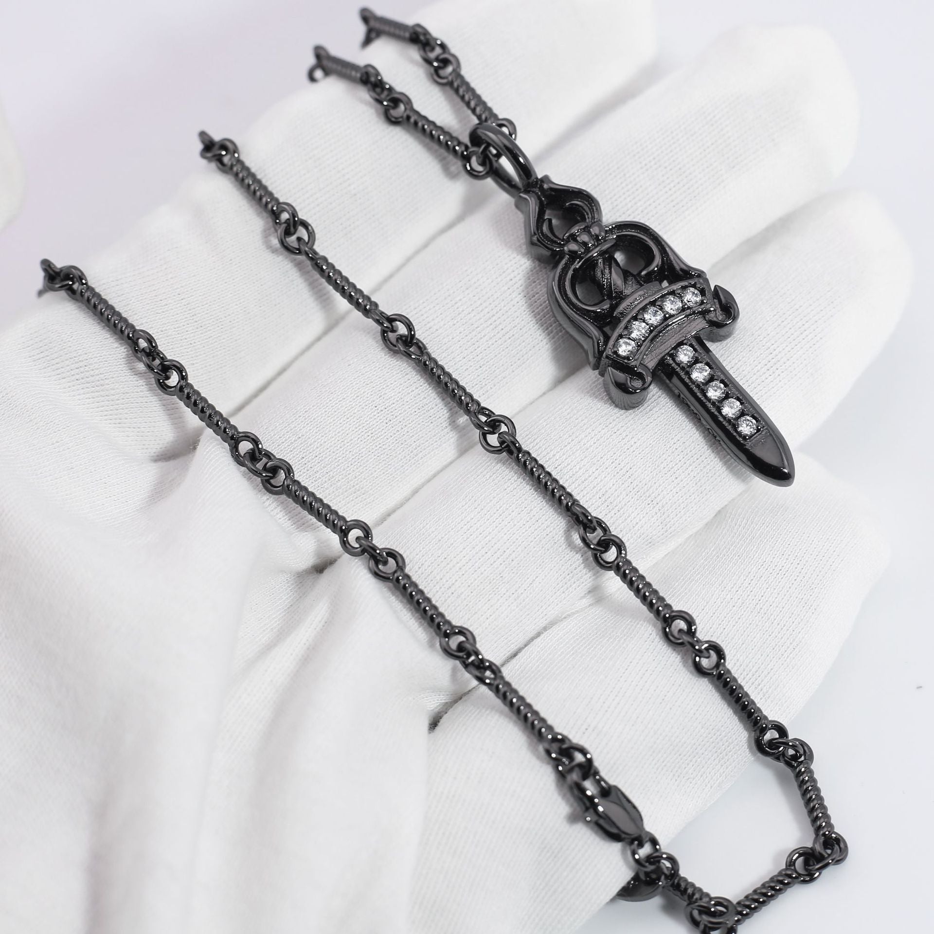 Chrome Hearts Retro Black Big Sword Diamond Necklace