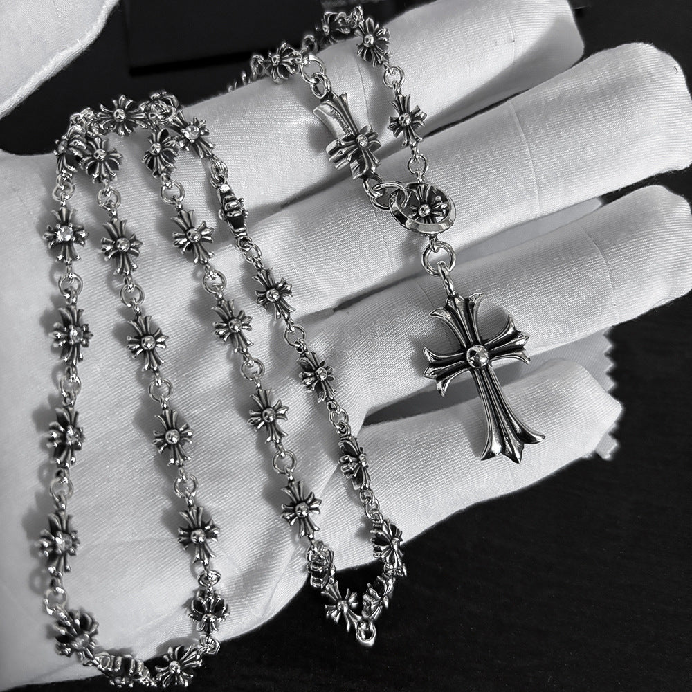 Chrome Hearts large and small cross inlaid with white diamond necklace